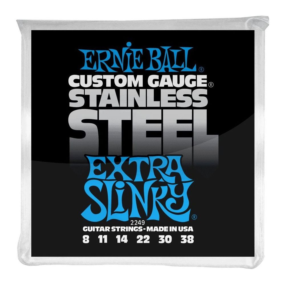 Ernie Ball - Ernie Ball 2249 - Jeu de cordes guitare électrique - Stainless Steel - Extra Slinky 8-38 - Accessoires instruments à cordes