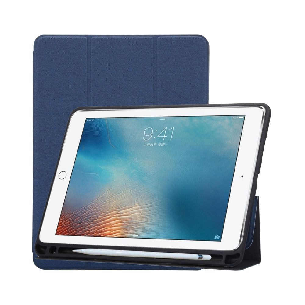 Wewoo - Smart Cover bleu pour iPad 9.7 2018 et 9.7 pouces 2017, avec porte-pliage porte-stylo à trois plis Étui à motifs en tissu - Coque, étui smartphone