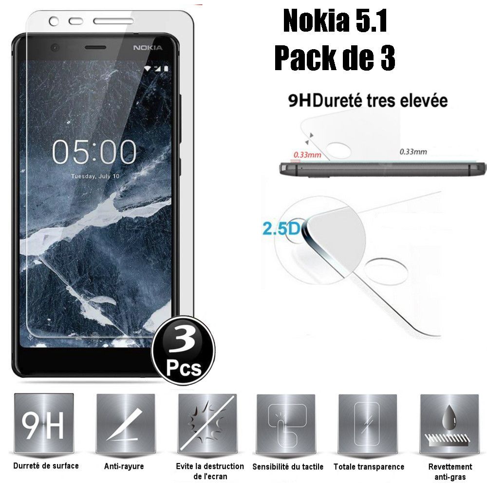 marque generique - Nokia 5.1 Vitre protection d'ecran en verre trempé incassable lot de X3 Glass - Autres accessoires smartphone