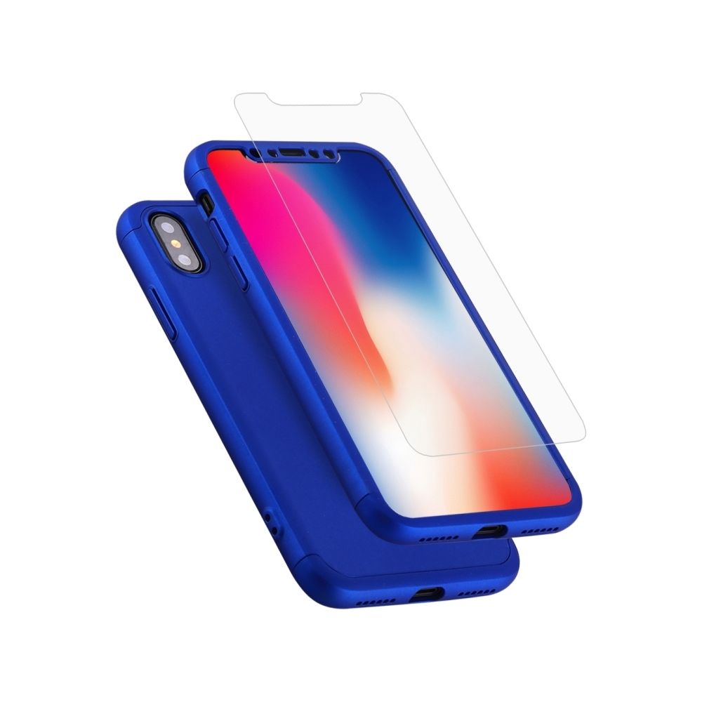 Wewoo - Coque bleu pour iPhone X Trois-paragraphe 360 Degrés Couverture Complète Housse de Protection avec Film de Verre Trempé - Coque, étui smartphone