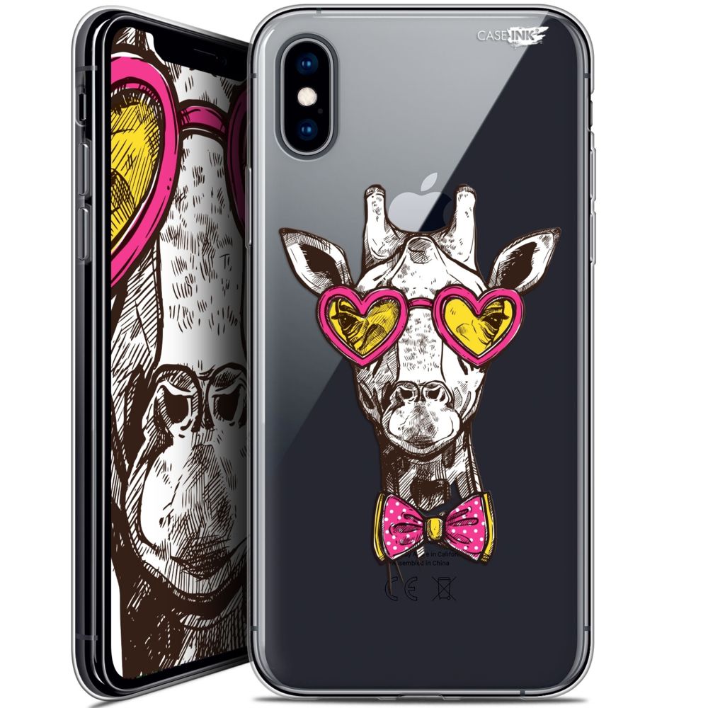Caseink - Coque arrière Apple iPhone Xs / X (5.8 ) Crystal Gel HD [ Nouvelle Collection - Souple - Antichoc - Imprimé en France] Hipster Giraffe - Coque, étui smartphone