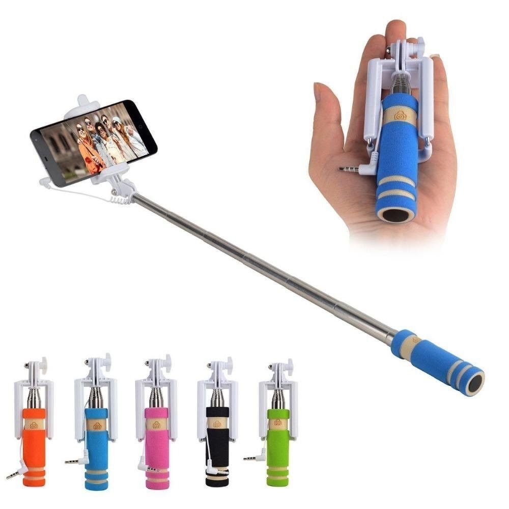 marque generique - Mini Perche Selfie pour WIKO Rainbow Lite Smartphone avec Cable Jack Selfie Stick Android IOS Reglable Bouton Photo (BLEU) - Autres accessoires smartphone