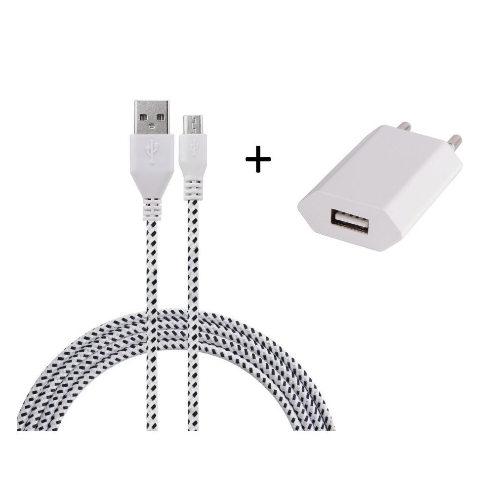 Shot - Pack Chargeur pour ALCATEL SHINE LITE Smartphone Micro-USB (Cable Tresse 3m Chargeur + Prise Secteur USB) Murale Android Univers (BLANC) - Chargeur secteur téléphone