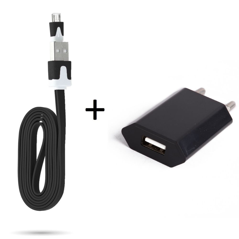 Shot - Cable Noodle 1m Chargeur + Prise Secteur pour MOTOROLA Moto G6 Play Smartphone Micro-USB Murale Pack Universel Android (NOIR) - Chargeur secteur téléphone