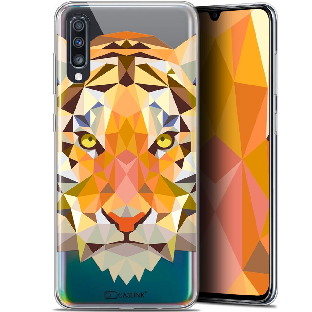 Caseink - Coque Pour Samsung Galaxy A70 (6.7 ) [Gel HD Polygon Series Animal - Souple - Ultra Fin - Imprimé en France] Tigre - Coque, étui smartphone