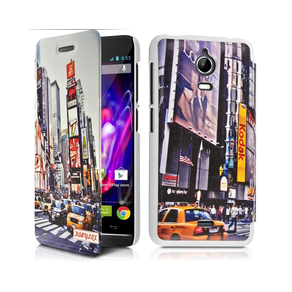 Karylax - Coque Etui à rabat porte-carte motif KJ26B pour Wiko Wax + Film de protection - Autres accessoires smartphone