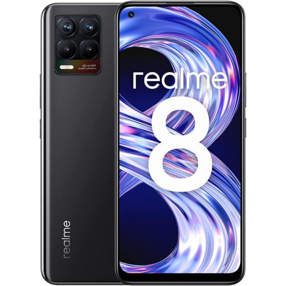 Realme - Realme 8 (Double Sim - Ecran 6.4'' - 64Go, 4Go RAM) Noir - Smartphone Android