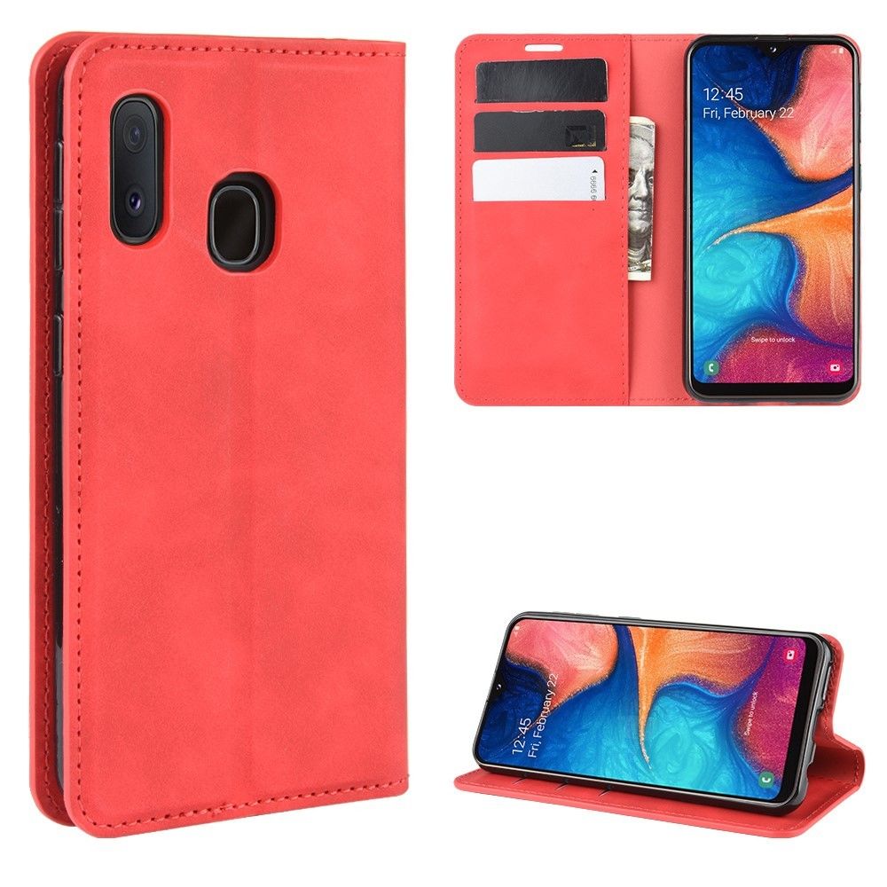 marque generique - Etui en PU toucher soyeux rouge pour votre Samsung Galaxy A20e - Coque, étui smartphone