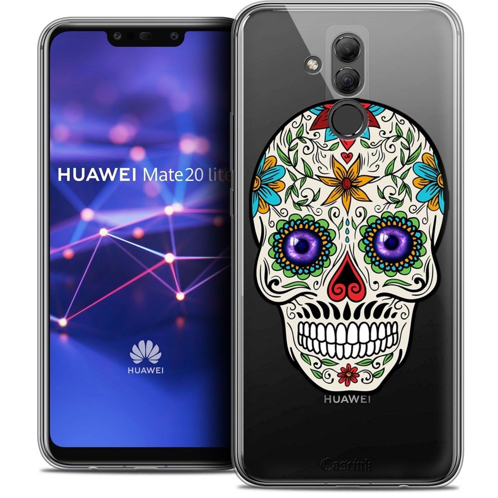 Caseink - Coque Housse Etui Huawei Mate 20 Lite (6.3 ) [Crystal Gel HD Collection Skull Design Maria's Flower - Souple - Ultra Fin - Imprimé en France] - Coque, étui smartphone