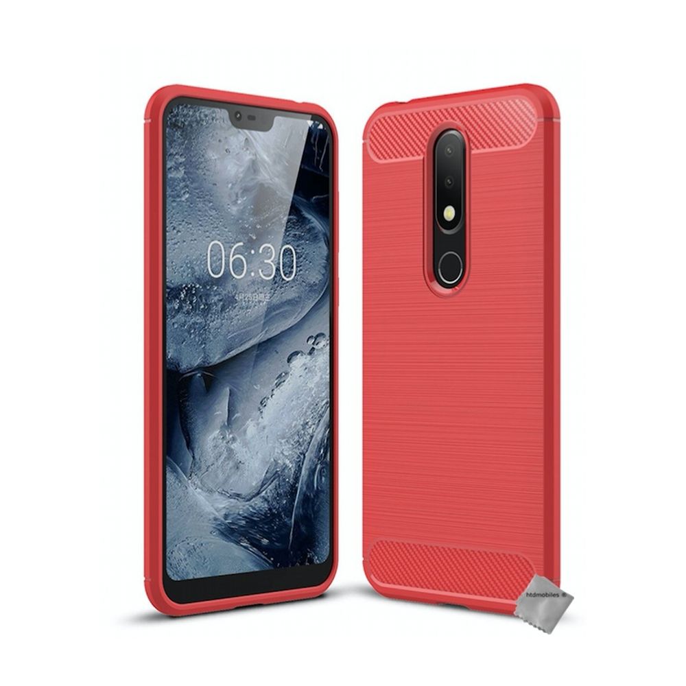 Htdmobiles - Housse etui coque silicone gel carbone pour Nokia 6.1 Plus (2019) + film ecran - ROUGE - Autres accessoires smartphone