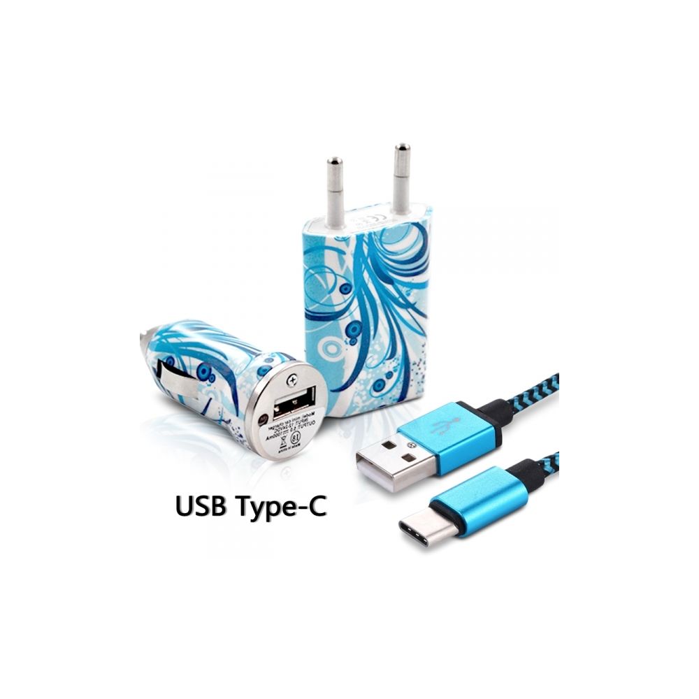 Karylax - Chargeur Secteur Voiture Câble USB Type C motif HF08 pour OnePlus 6 - Support téléphone pour voiture