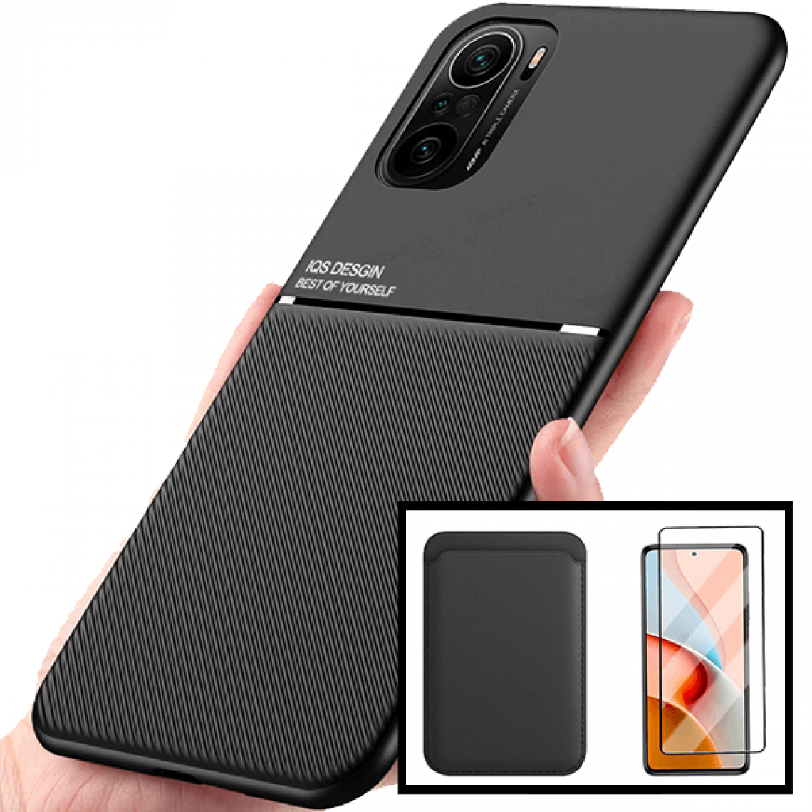 Phonecare - Kit Coque Magnétique Lux + Portefeuille Magnetique Noir + 5D Full Coque pour Xiaomi Poco F3 - Coque, étui smartphone
