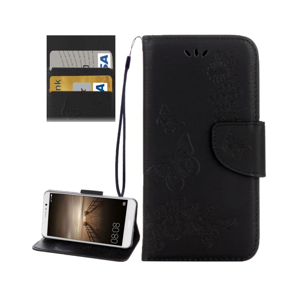 Wewoo - Housse Étui noir pour Huawei Mate 9 papillons gaufrage en cuir flip horizontal avec support & Slots de cartes Portefeuille & Longe - Coque, étui smartphone