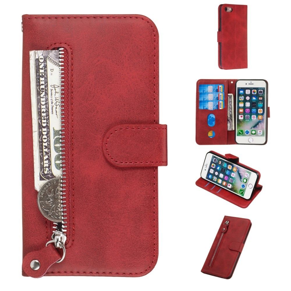 marque generique - Etui en PU poche à fermeture éclair avec support rouge pour votre Apple iPhone 8/7 4.7 pouces - Coque, étui smartphone