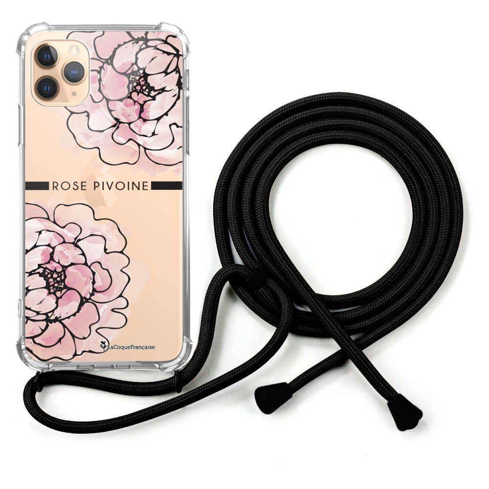 La Coque Francaise - Coque cordon iPhone 11 Pro cordon noir Dessin Rose Pivoine La Coque Francaise - Coque, étui smartphone