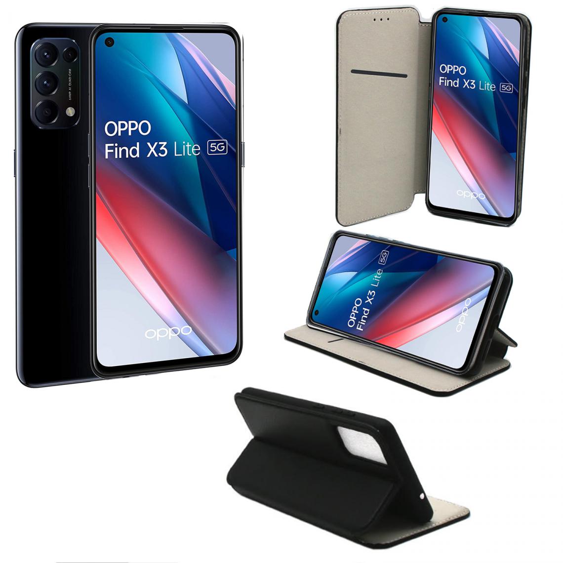 Xeptio - Oppo Find X3 LITE 5G Etui noir Protection Portefeuille à Rabat avec Porte Cartes - Housse Oppo Find X3 LITE 5G noire Folio Coque Antichoc - Coque, étui smartphone