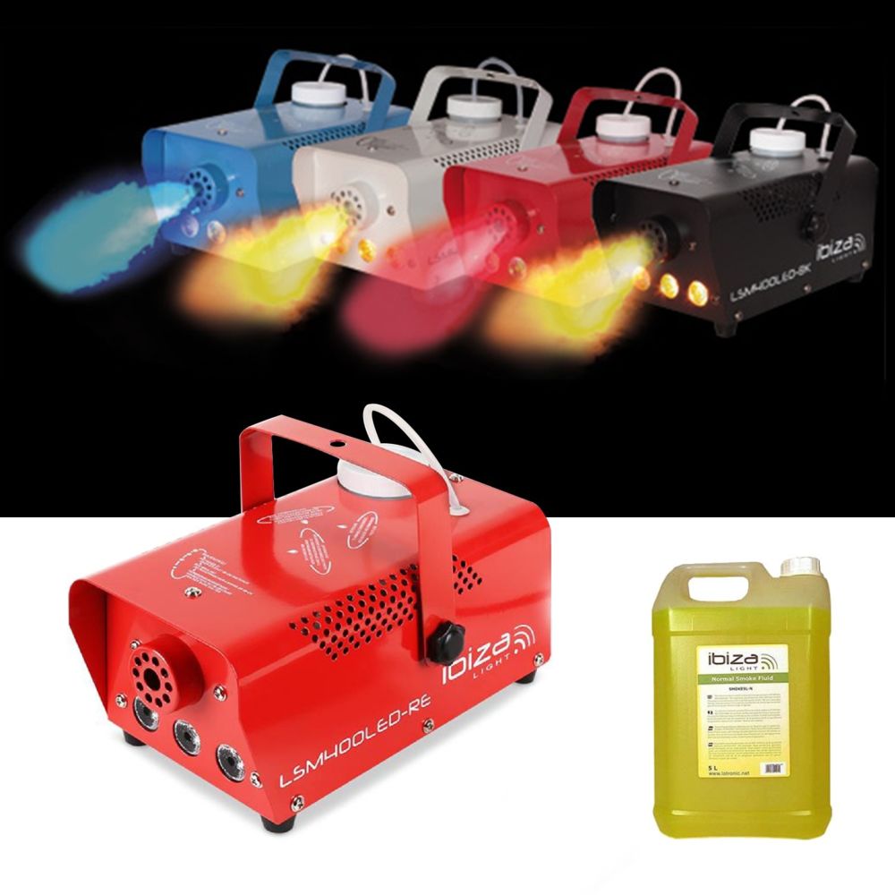 Ibiza Light - Mini machine à fumée rouge 400W à LEDs 3X3W + 5L de liquide à fumée - Effets à LED