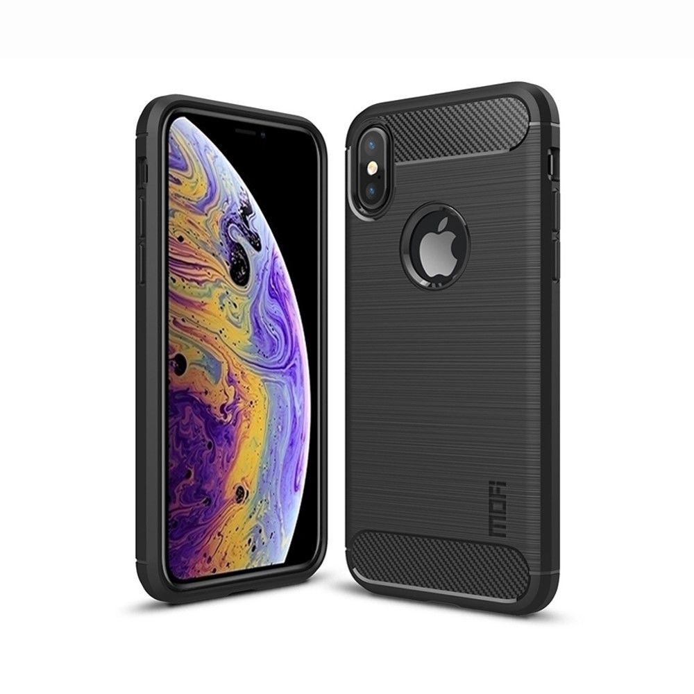 marque generique - Coque en TPU fibre de carbone avec logo Apple noir pour votre Apple iPhone XS/X 5.8 pouces - Autres accessoires smartphone