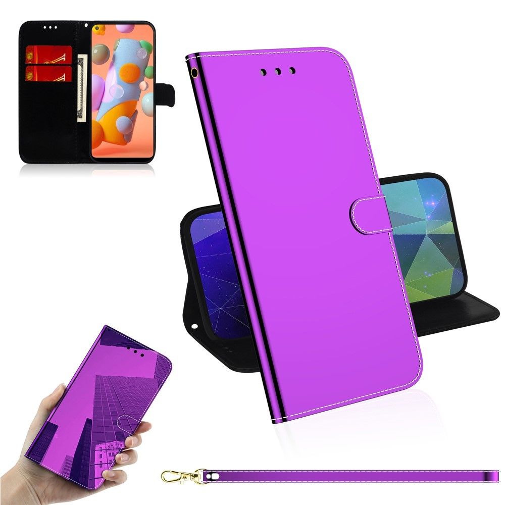 Generic - Etui en PU surface miroir avec sangle violet pour votre Samsung Galaxy A11 - Coque, étui smartphone