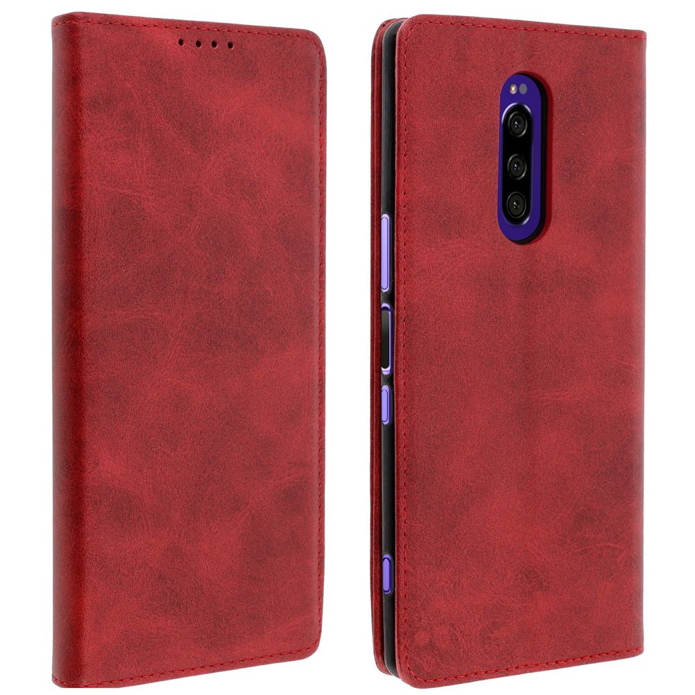 Avizar - Housse Sony Xperia 1 Étui Porte-cartes Support Stand Coque Silicone rouge - Coque, étui smartphone