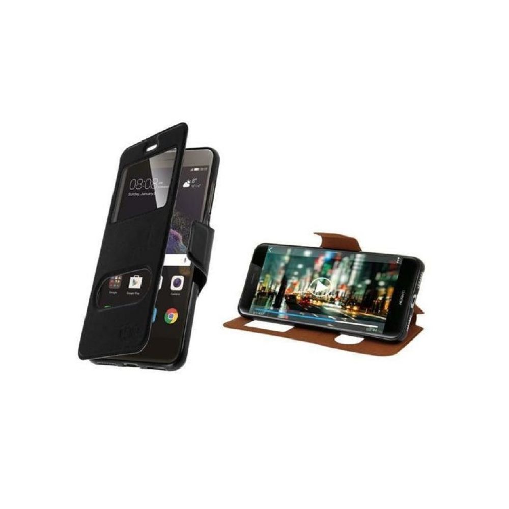 marque generique - Housse Clapet Folio Fenetre Noir Interieur Silicone pour Huawei P10 - Coque, étui smartphone