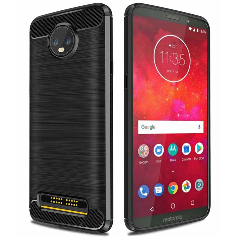 marque generique - Motorola Moto Z3/Z3 Play Housse Etui Housse Coque de protection Silicone Fibre de Carbone [Noir] - Autres accessoires smartphone