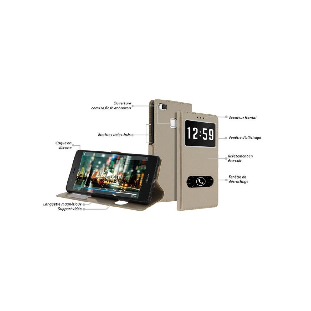 marque generique - Housse Clapet Folio Fenetre Or Gold Interieur Silicone pour Huawei P10 - Coque, étui smartphone