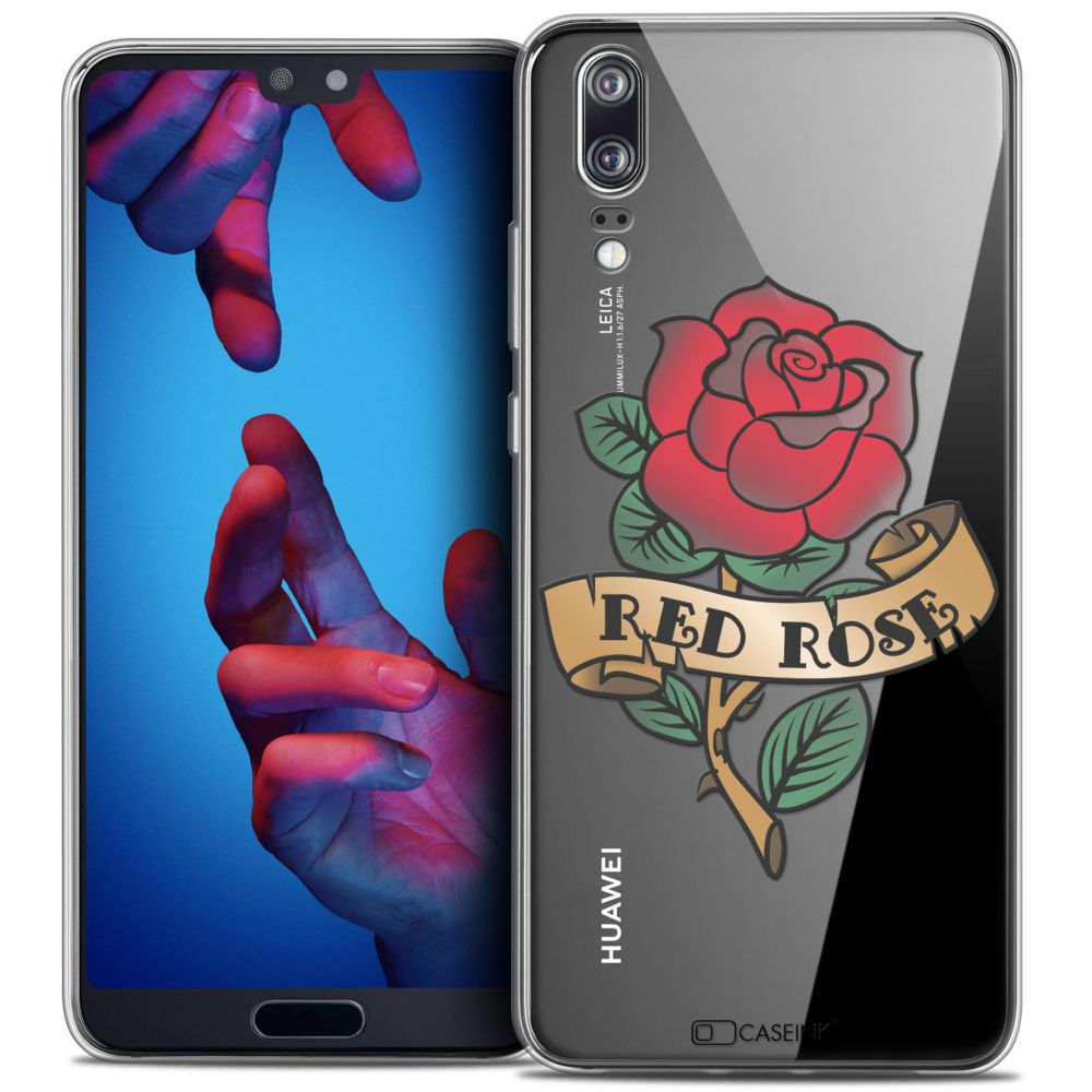 Caseink - Coque Housse Etui Huawei P20 (5.8 ) [Crystal Gel HD Collection Tatoo Lover Design Red Rose - Souple - Ultra Fin - Imprimé en France] - Coque, étui smartphone