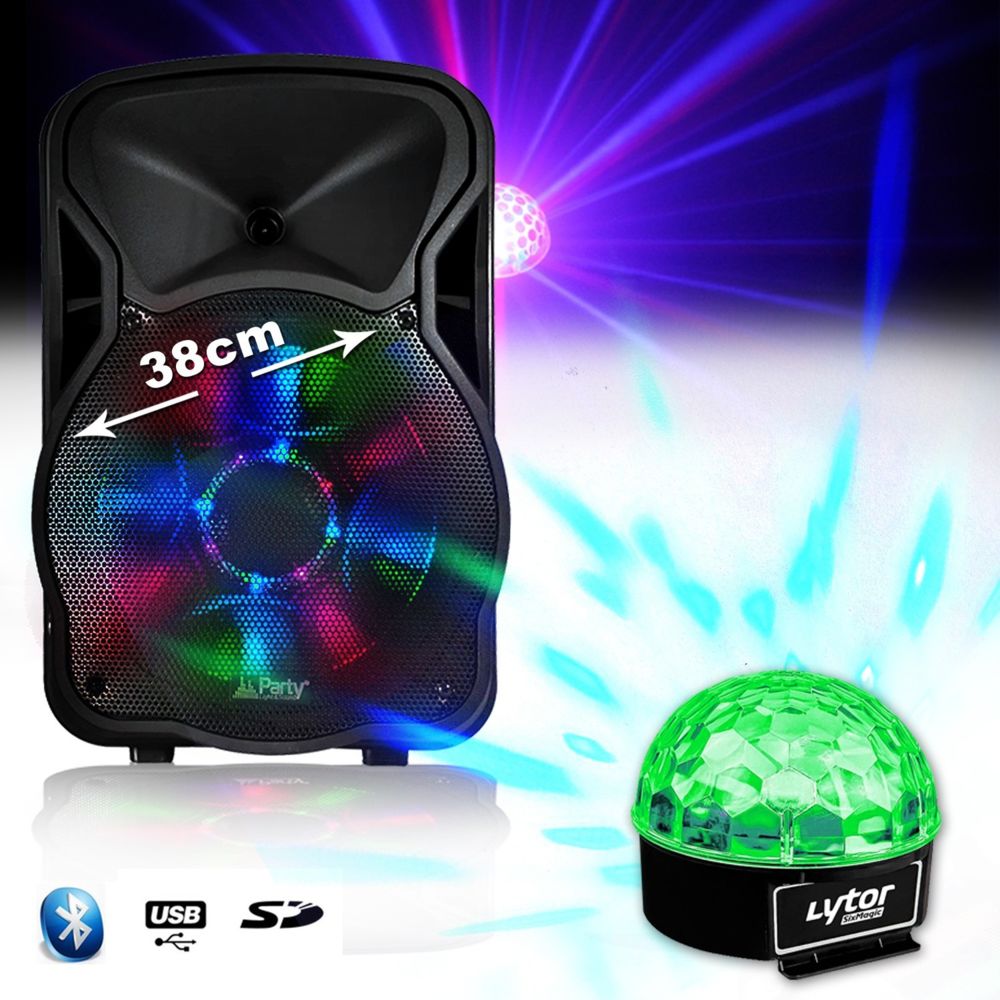 Party Sound - Enceinte PARTYSOUND-15 SOUND mobile 800W 15"" à LEDs RVB - USB/BT/SD/FM + jeu lumière Sixmagic LytOr - Packs sonorisation