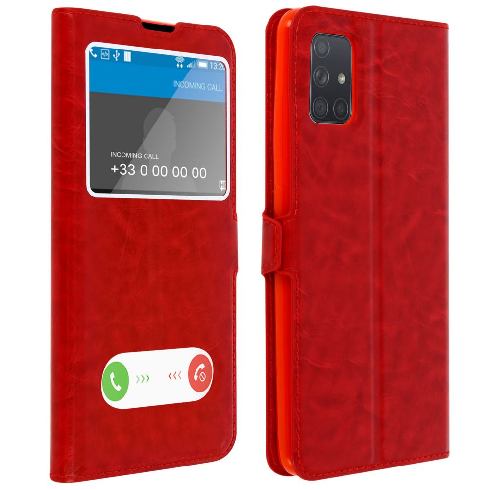 Avizar - Housse Galaxy A71 Protection Double Fenêtre Fonction Support - rouge - Coque, étui smartphone