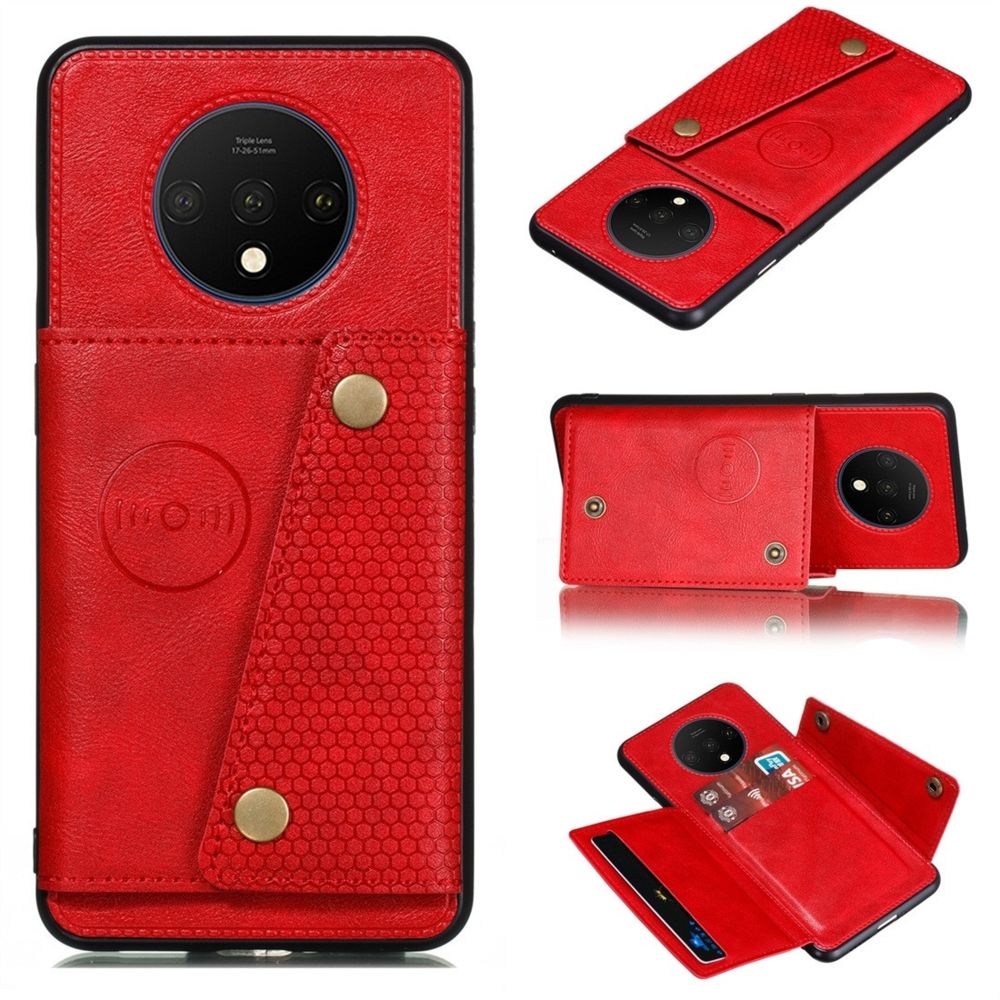 Wewoo - Coque Rigide Pour OnePlus 7T Etui de protection magnétique antichoc en PU + TPU avec fentes cartes Rouge - Coque, étui smartphone