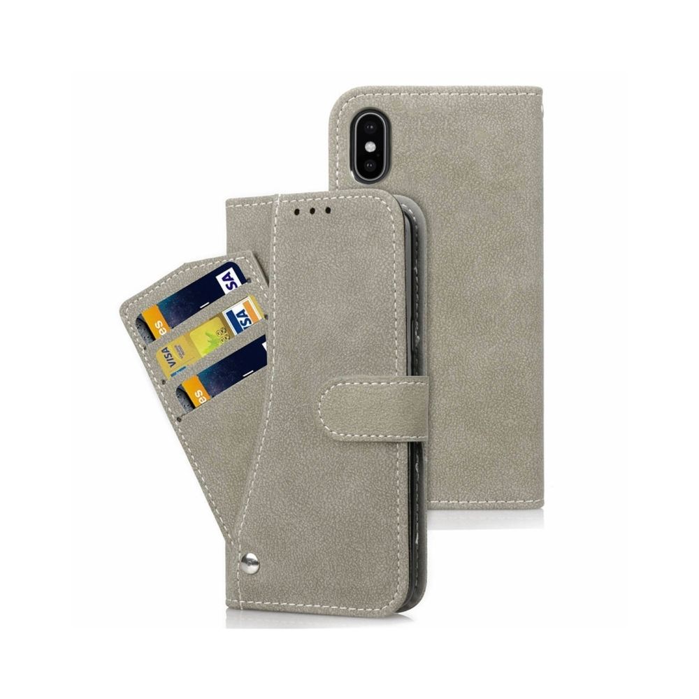 Wewoo - Housse en cuir à rabat horizontal TPU givré pour iPhone XS, avec support, logements pour cartes, portefeuille et cadre photo (Gris) - Coque, étui smartphone