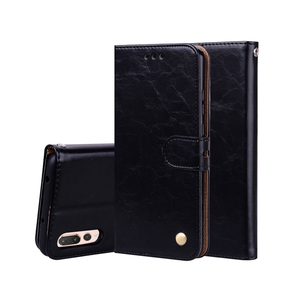 Wewoo - Housse Étui noir pour Huawei P20 Pro Business Style huile cire Texture Horizontal Flip en cuir avec titulaire et fentes cartes portefeuille - Coque, étui smartphone