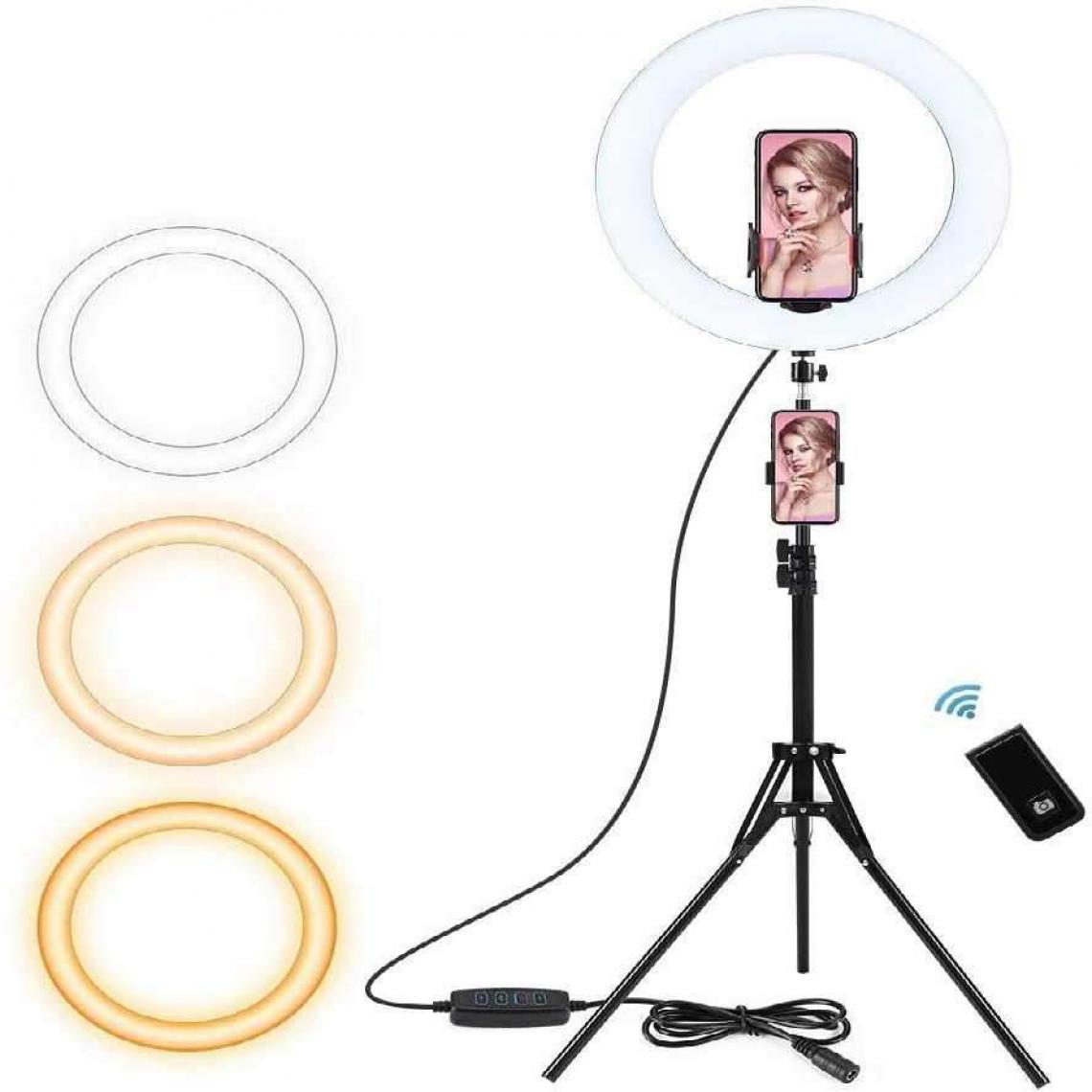 Justgreenbox - Selfie Ring Light avec trépied et support de téléphone pour la diffusion en direct, Blanc - Effets à LED