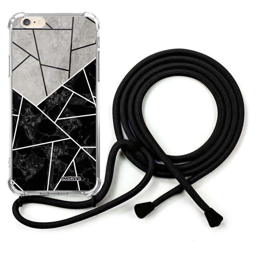 Evetane - Coque cordon iPhone 6/6S cordon noir Dessin Duo Noir-Gris Marbre Evetane - Coque, étui smartphone