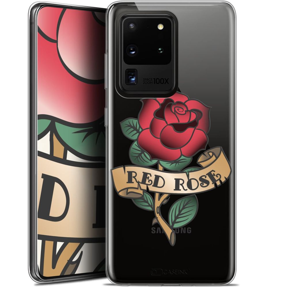 Caseink - Coque Pour Samsung Galaxy S20 Ultra (6.9 ) [Gel HD Collection Tatoo Lover Design Red Rose - Souple - Ultra Fin - Imprimé en France] - Coque, étui smartphone