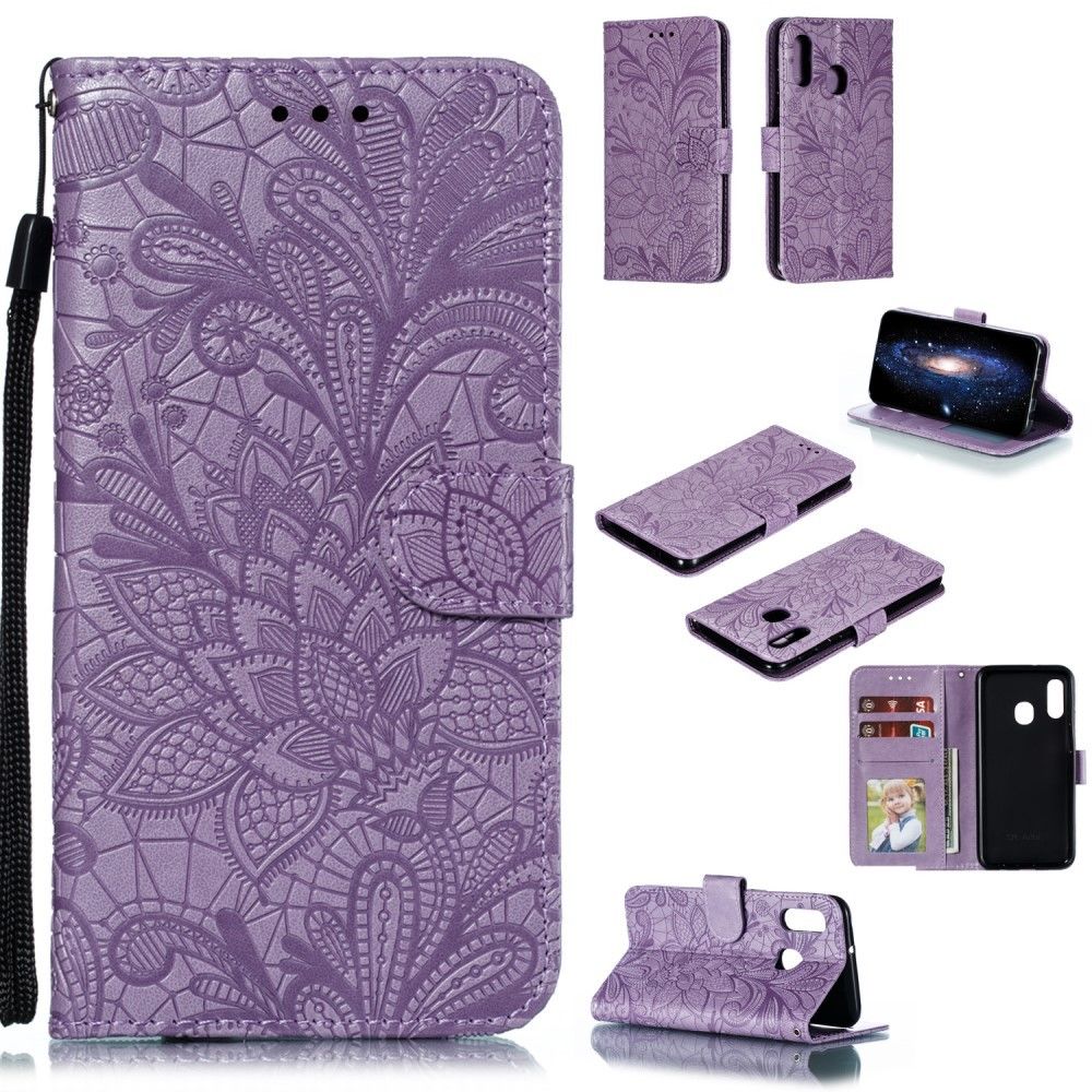 marque generique - Etui en PU fleur de dentelle violet pour votre Samsung Galaxy A20e/A10e - Coque, étui smartphone