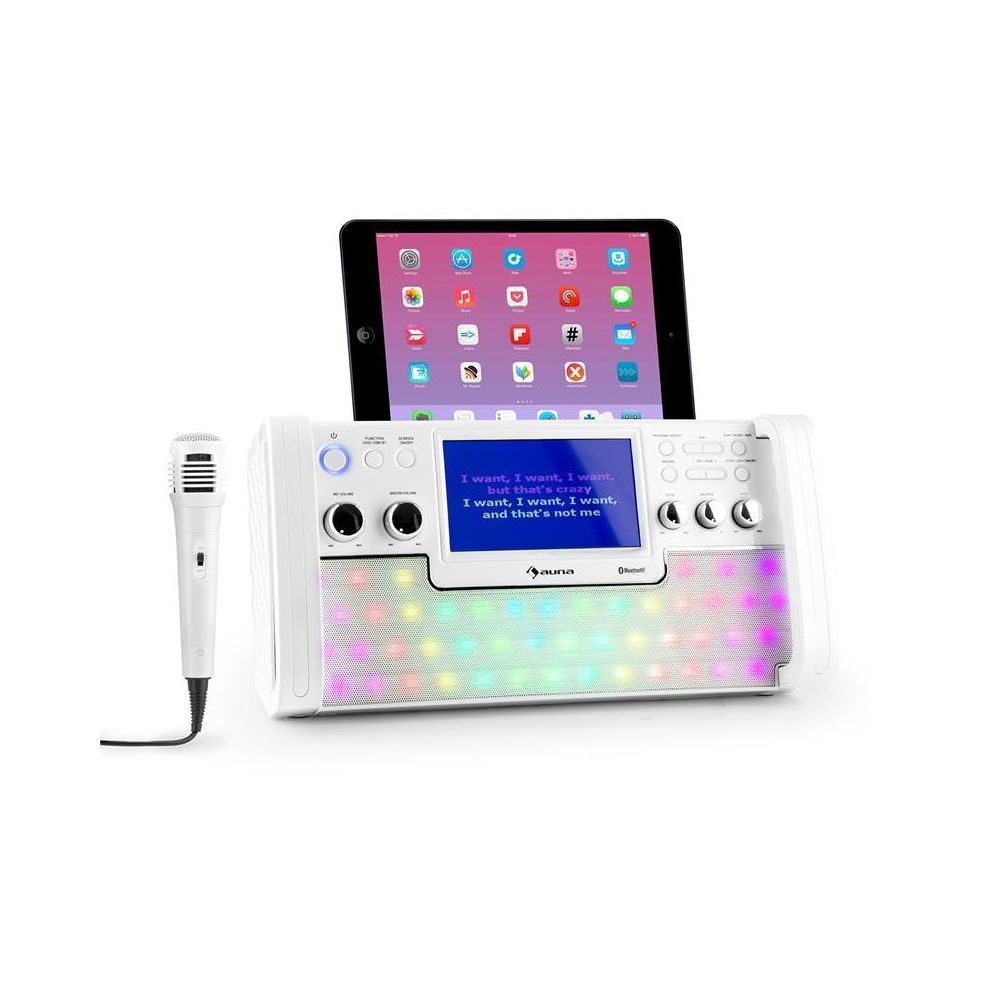 Auna - auna DiscoFever Chaîne karaoké Bluetooth LED Ecran TFT 7"" lecteur CD USB ? blanc auna - Sonorisation portable