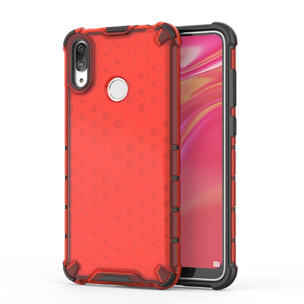 marque generique - Coque en TPU hybride antichoc à motif nid d'abeille rouge pour votre Huawei Y7 (2019) - Coque, étui smartphone