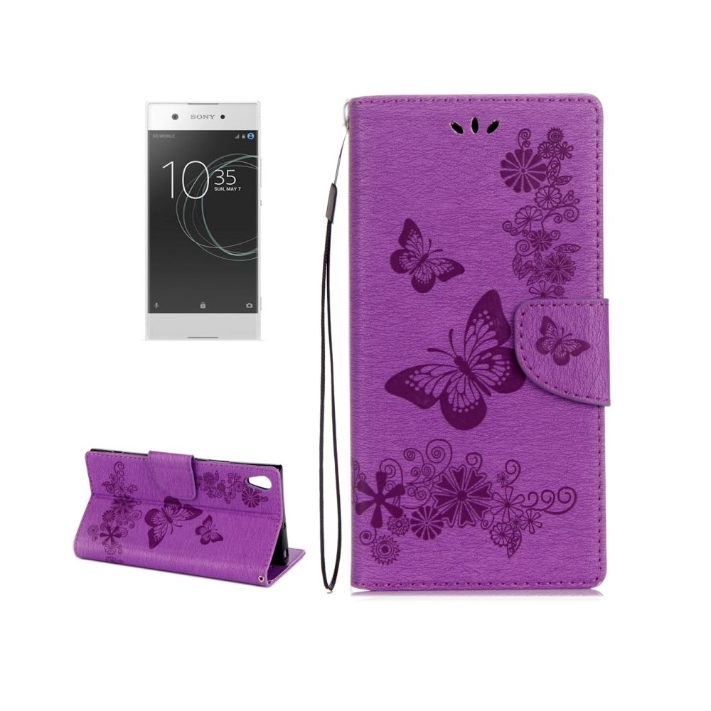 Wewoo - Housse Étui Violet pour Sony Xperia XA1 fleurs pressées motif papillon horizontal en cuir flip avec support & Slots de cartes Portefeuille - Coque, étui smartphone