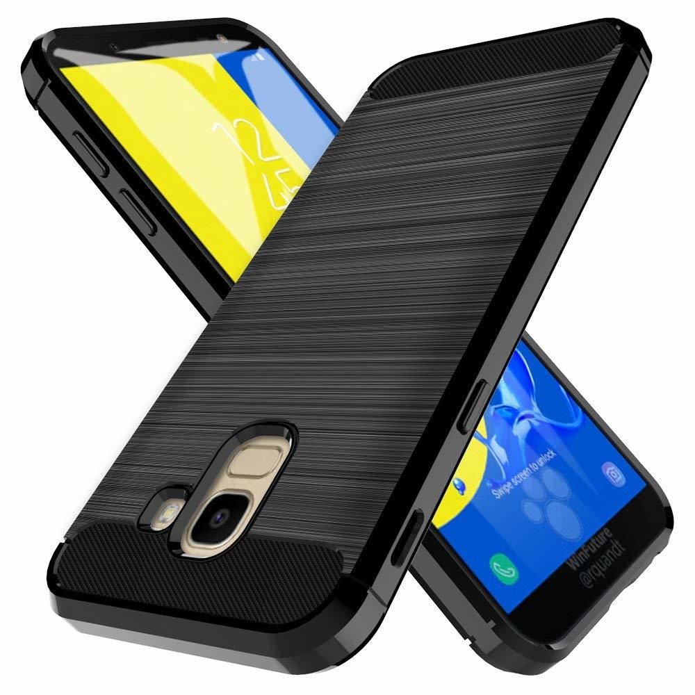 marque generique - Samsung Galaxy J6 2018 Coque Etui Protection Renforcé TPU (2 en 1) Hybride Antichoc Armor - [Fibre de Carbonne] Noir - Autres accessoires smartphone