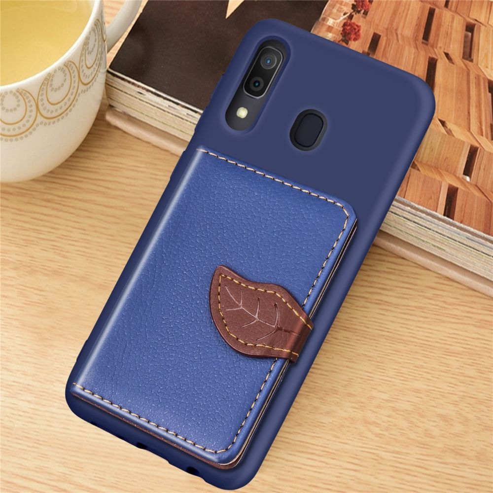 Wewoo - Coque Renforcée Litchi Pattern Card Bag Support de portefeuille + TPU Phone Case avec fente pour carte de Fonction Galaxy A30 Bleu - Coque, étui smartphone