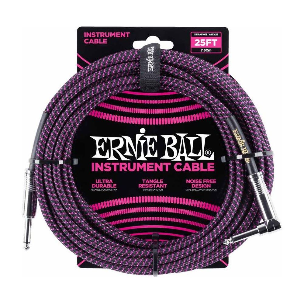Ernie Ball - Ernie Ball 6068 - Câble gaine tissée noire et violette jack-jack coudé - 7.62m - Effets et périphériques