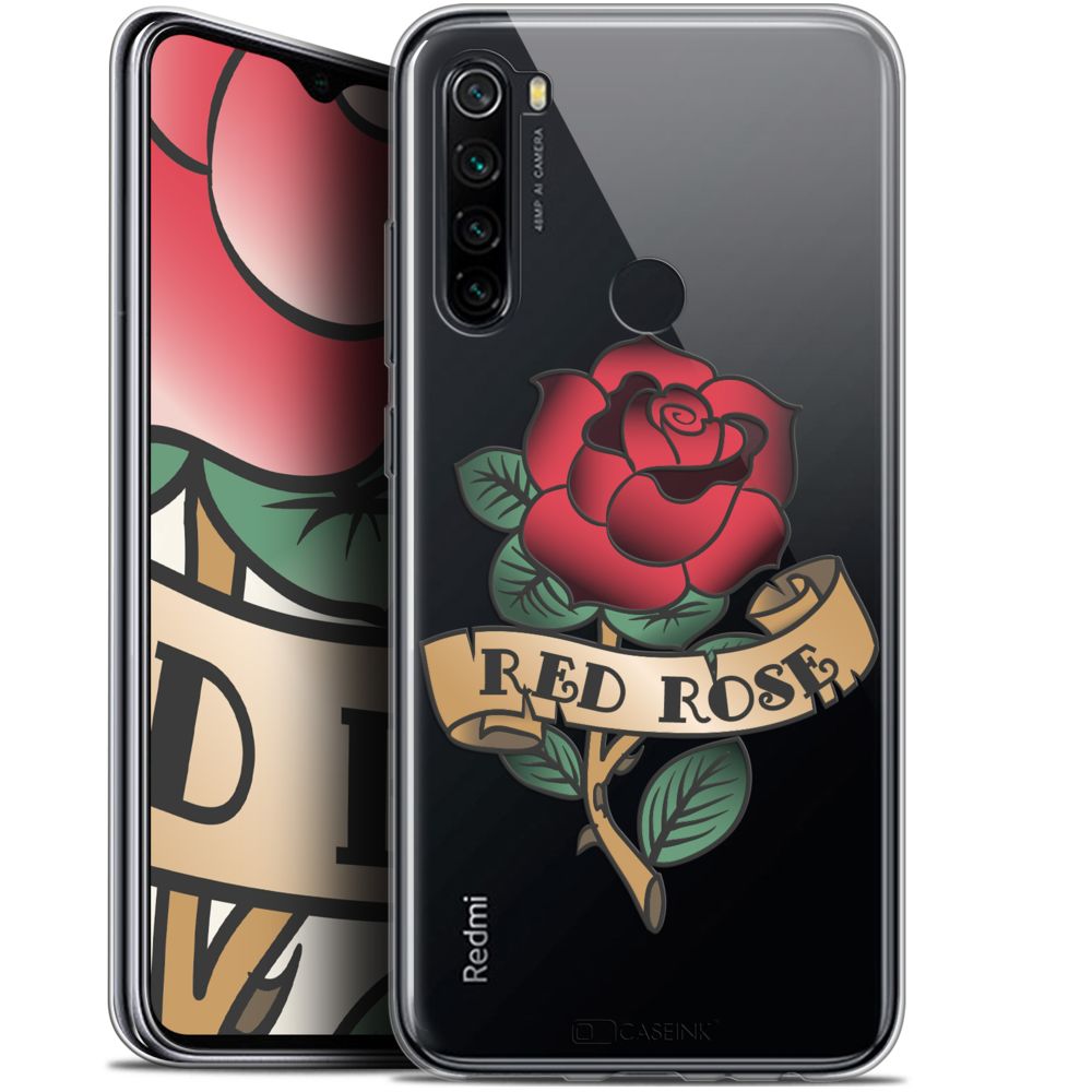 Caseink - Coque Pour Xiaomi Redmi Note 8 (6.3 ) [Gel HD Collection Tatoo Lover Design Red Rose - Souple - Ultra Fin - Imprimé en France] - Coque, étui smartphone