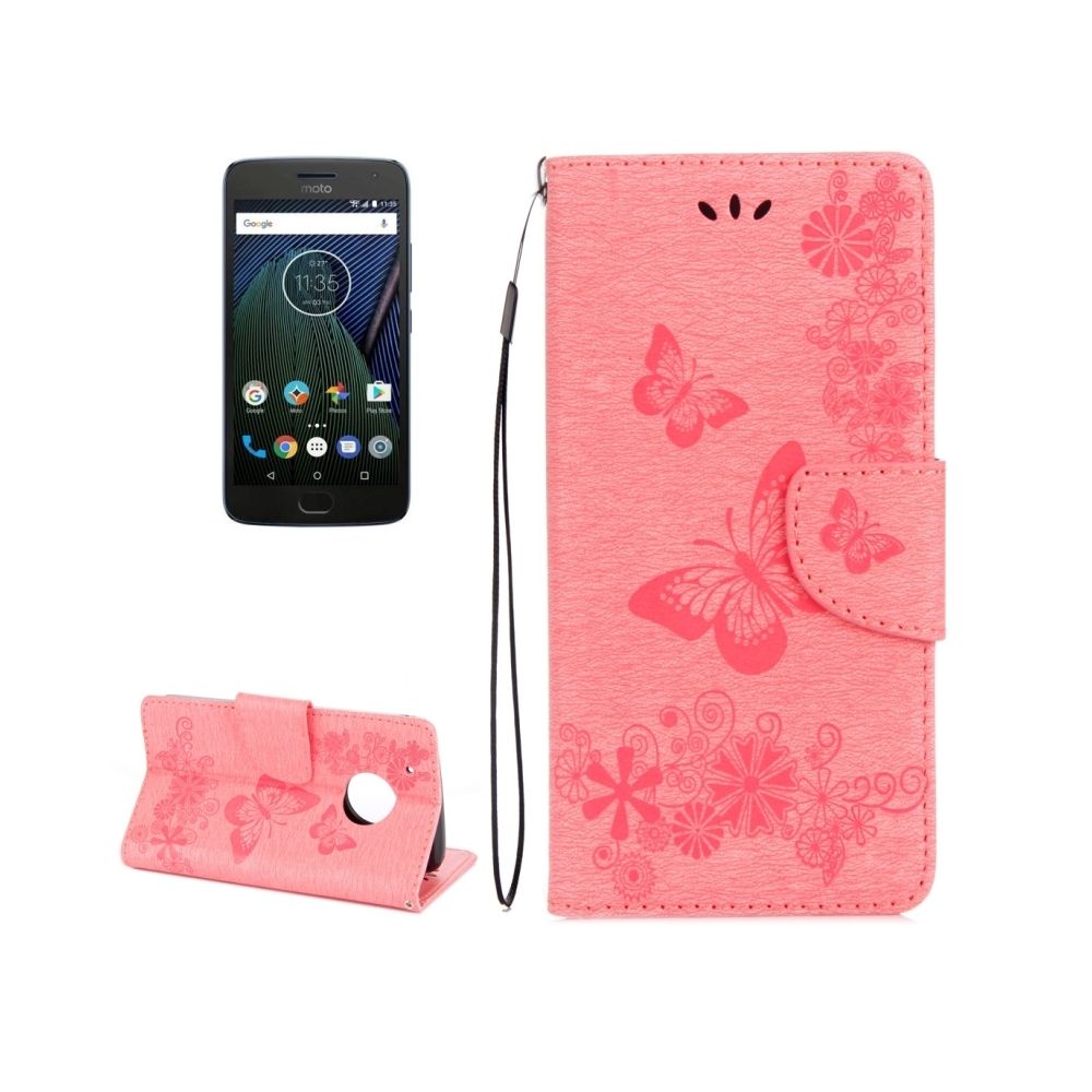 Wewoo - Housse Étui rose pour Motorola Moto G5 Plus Fleurs pressées papillon modèle horizontal en cuir flip avec support & Slots de cartes Portefeuille - Coque, étui smartphone