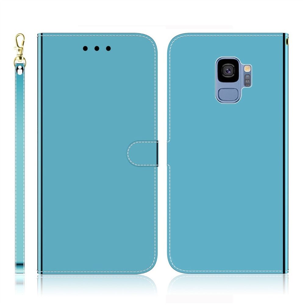 Wewoo - Coque Etui à rabat en surface imitation miroir pour Galaxy S9 avec porte-cartes et emplacements cartes ainsi que portefeuille et lanière bleu - Coque, étui smartphone
