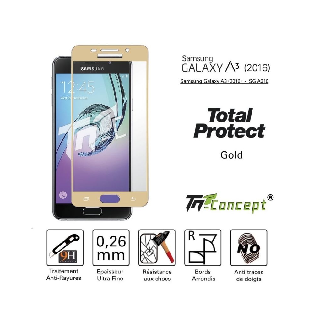 Tm Concept - Samsung Galaxy A3 (2016) - Vitre de Protection - Total Protect Gold - Protection écran smartphone