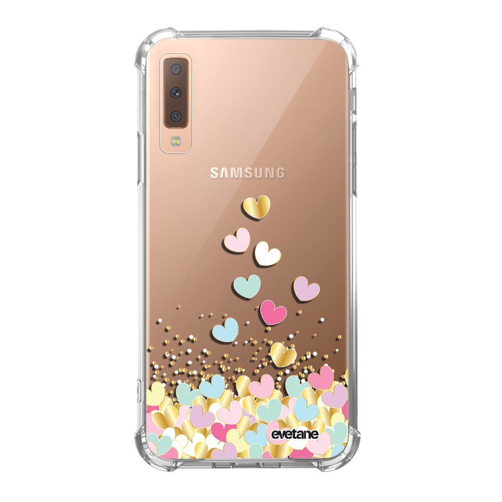 Evetane - Coque Samsung Galaxy A7 2018 anti-choc souple avec angles renforcés transparente Coeurs Pastels Evetane - Coque, étui smartphone