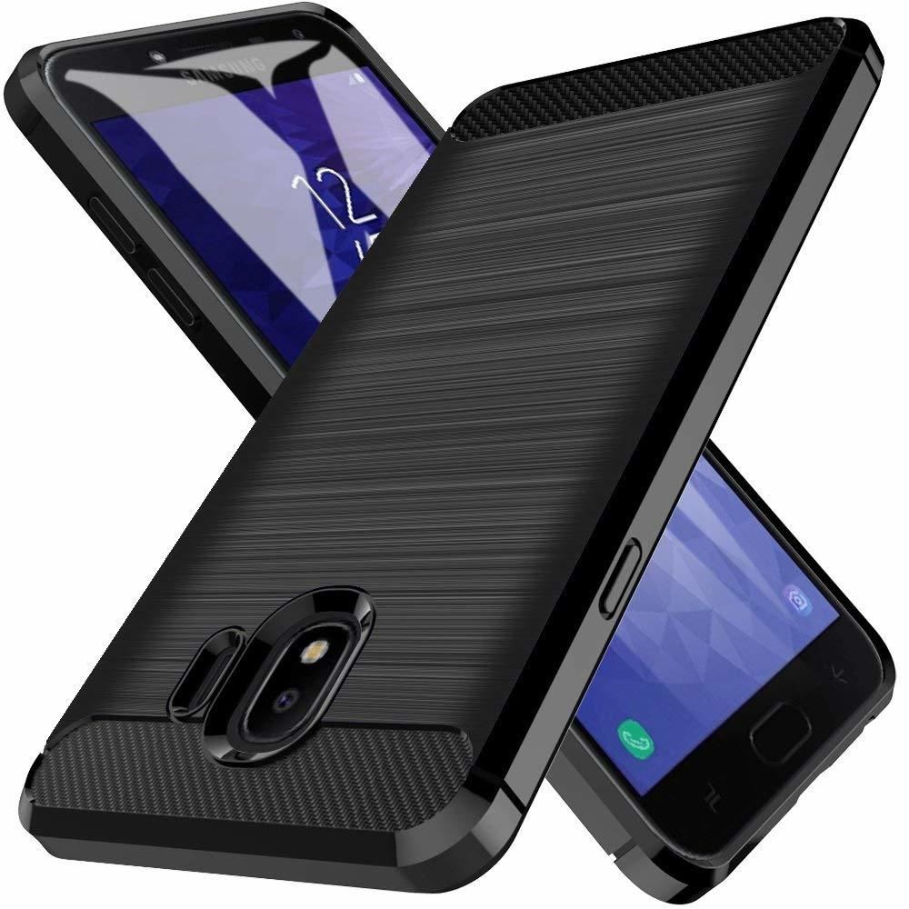 marque generique - Samsung Galaxy J4 2018 Coque Etui Protection Renforcé TPU (2 en 1) Hybride Antichoc Armor - [Fibre de Carbonne] Noir - Autres accessoires smartphone