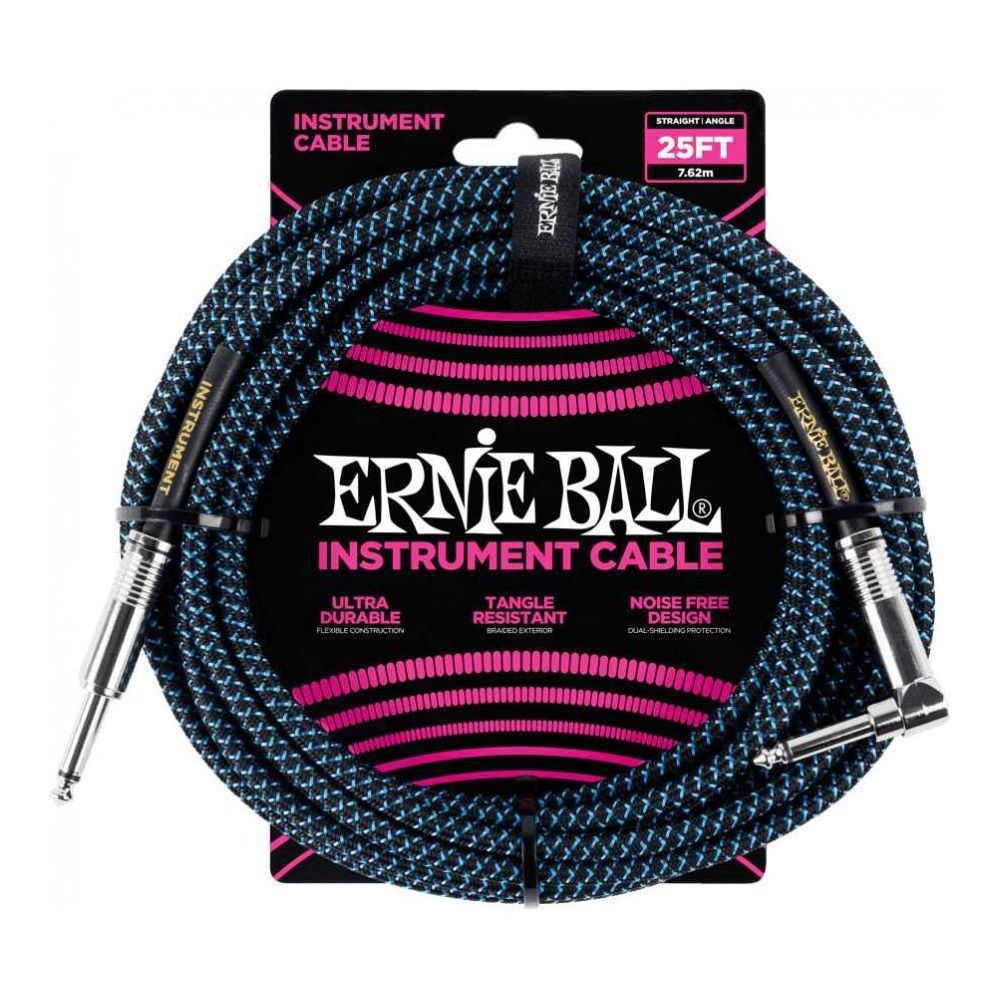 Ernie Ball - Ernie Ball 6060 - Câble gaine tissée noire et bleue jack-jack coudé - 7.62m - Effets et périphériques
